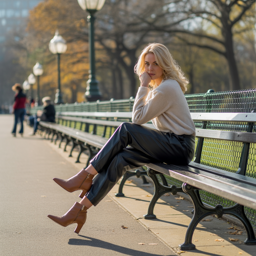 Leather Pants with Heeled Ankle Boots