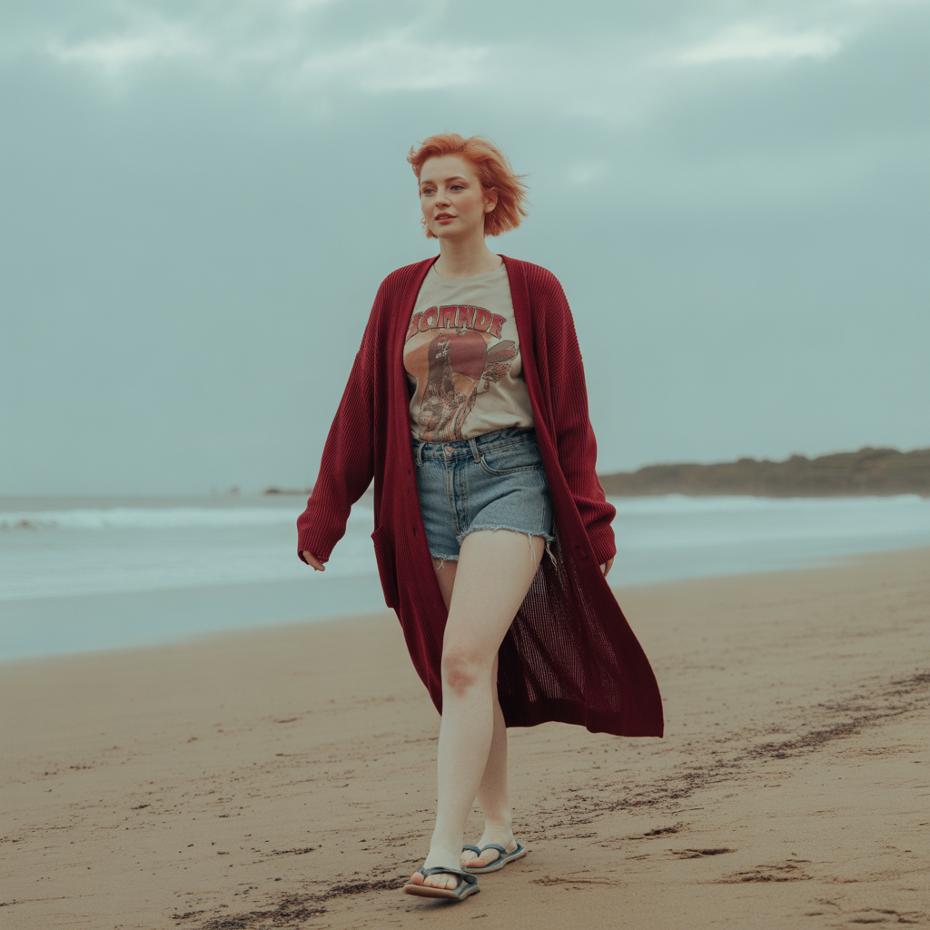 15 Best Trendy Grunge Fall Outfits to Rock This Season 7 Long Cardigan Over Graphic Tee