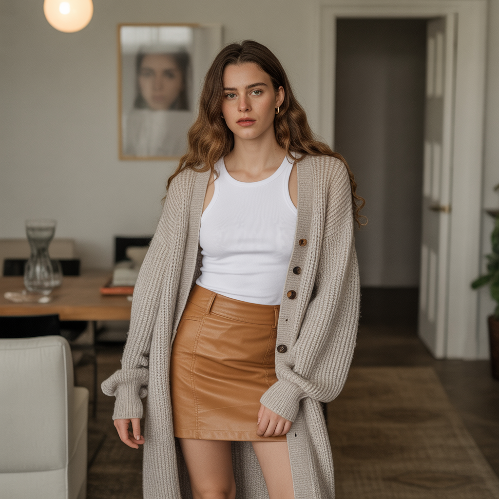 Long Cardigan with Mini Skirt