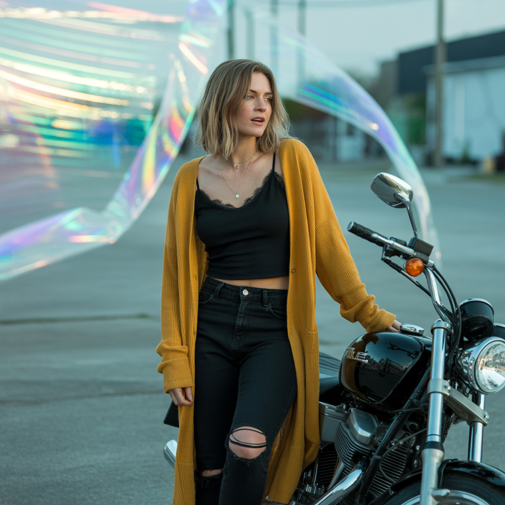 Longline Cardigan with Tank Top and Jeans