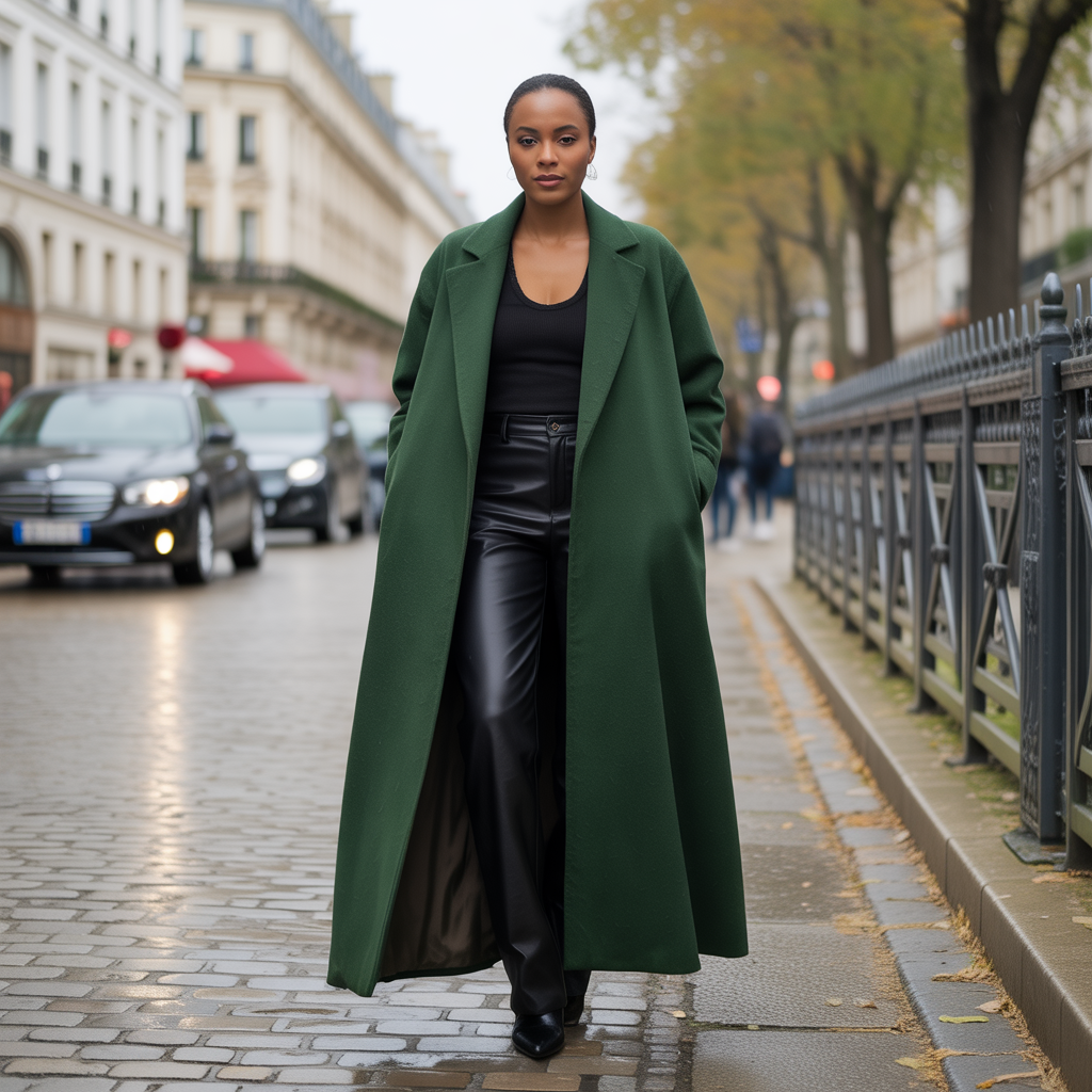 Maxi Coat with Leather Pants