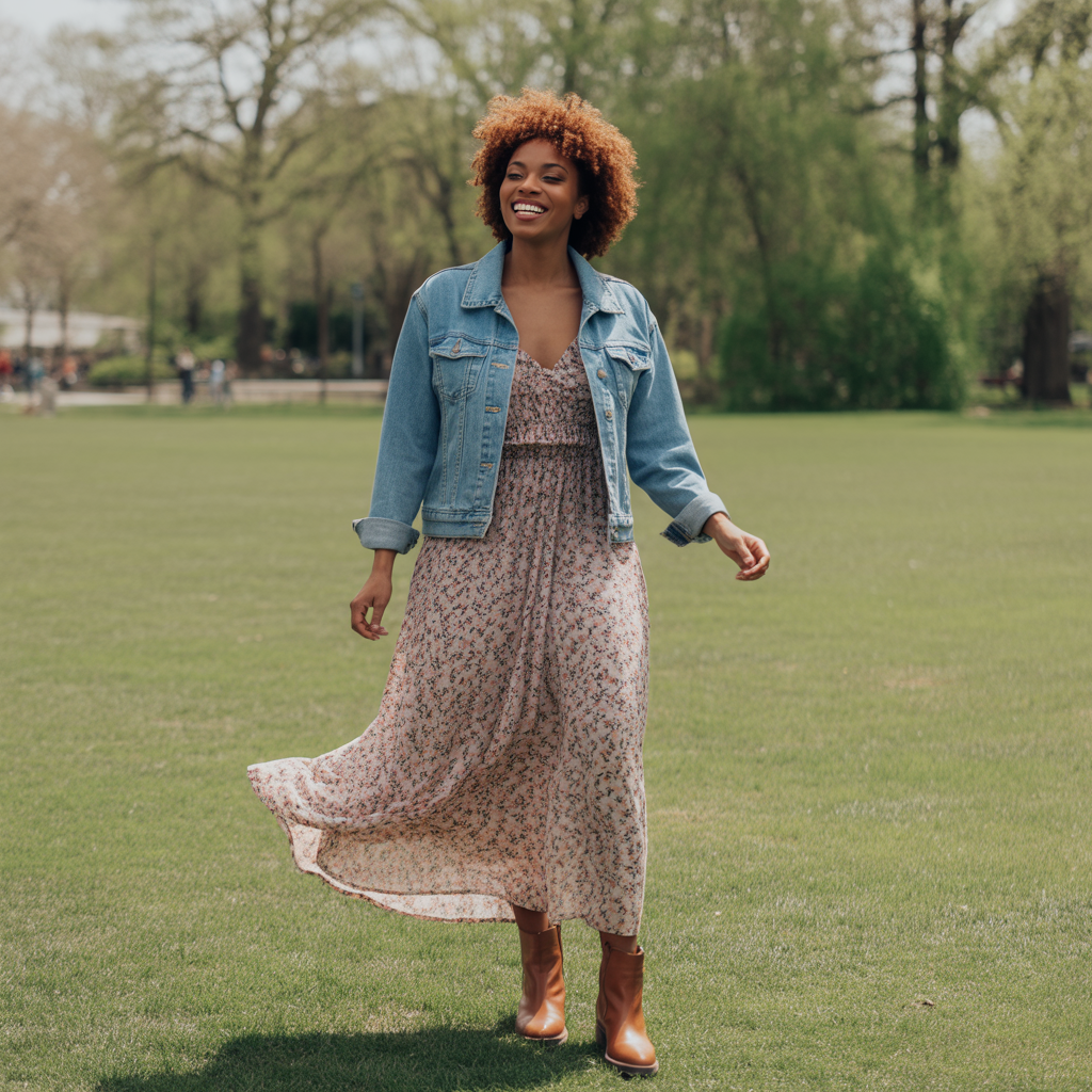 Maxi Dress with Denim Jacket and Boots