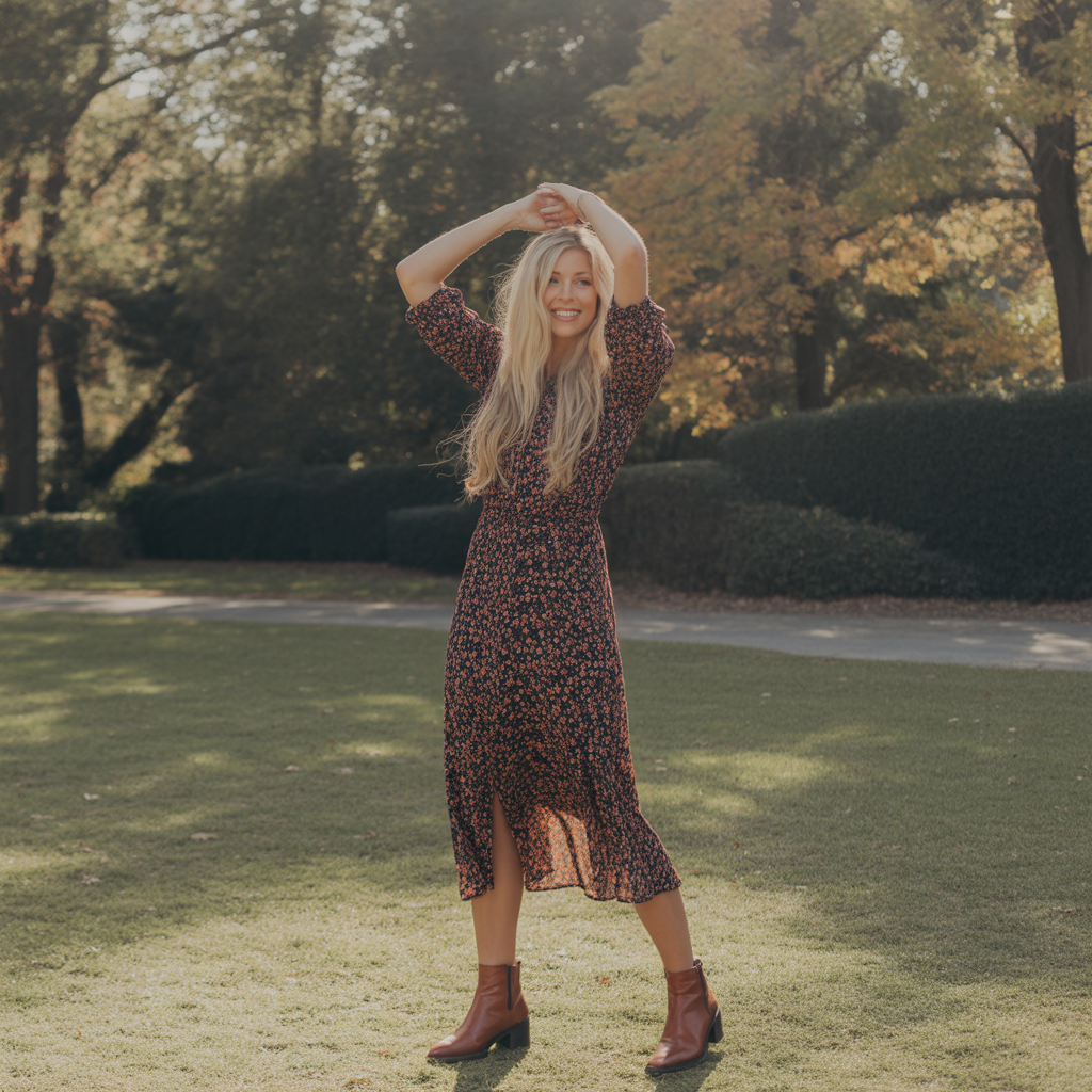 Midi Dress with Ankle Boots