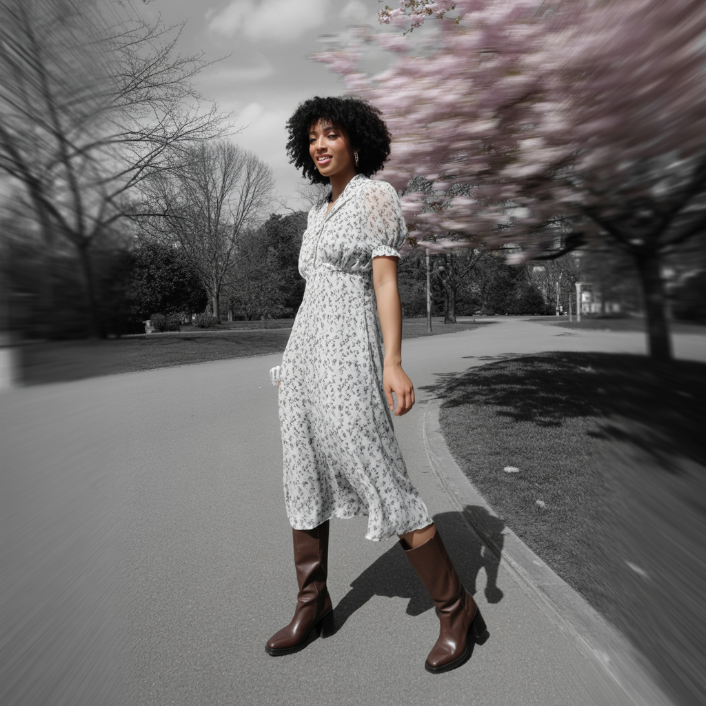 Midi Dress with Knee-High Boots