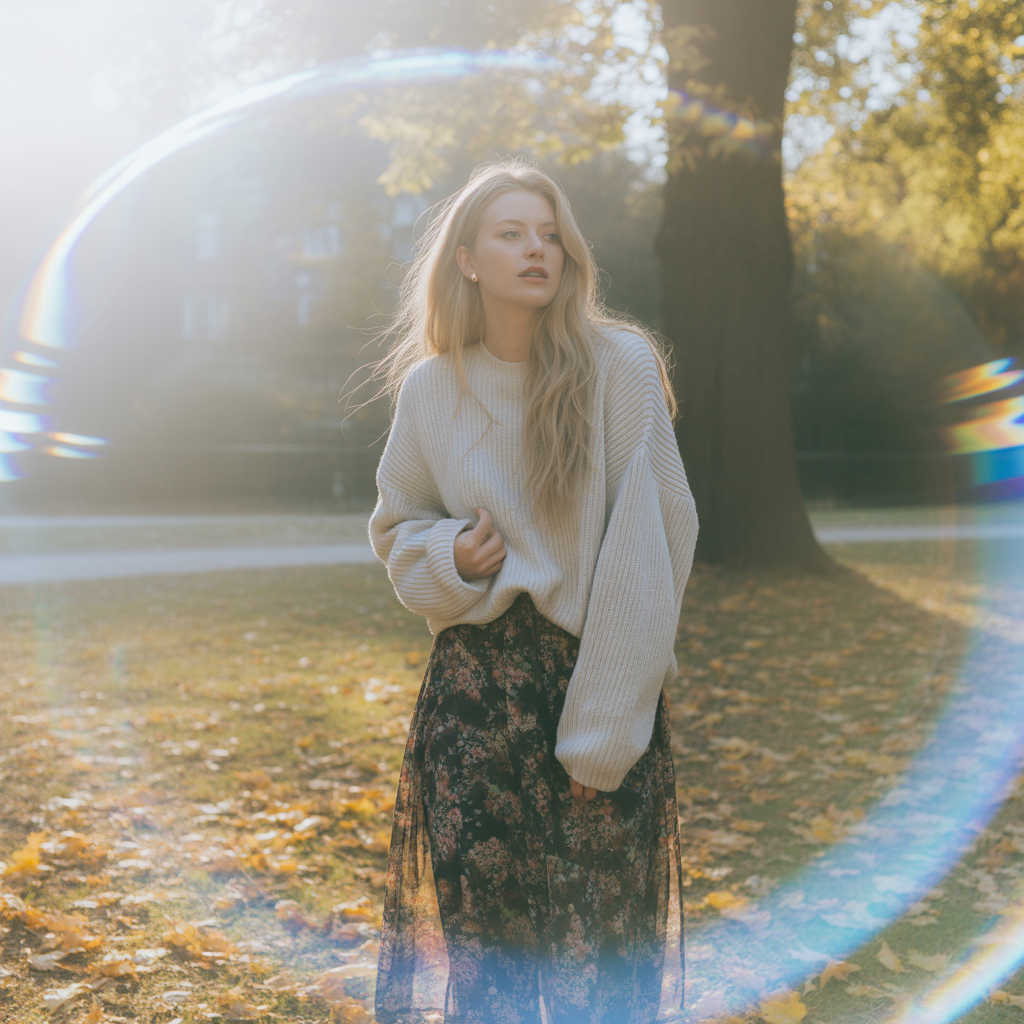 Midi Skirt with Chunky Knit Sweater