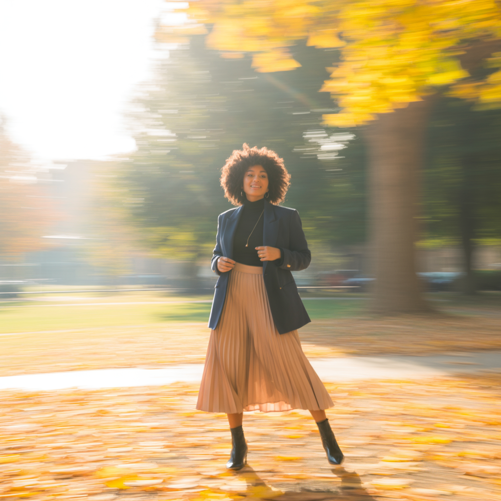Midi Skirt with Turtleneck and Blazer