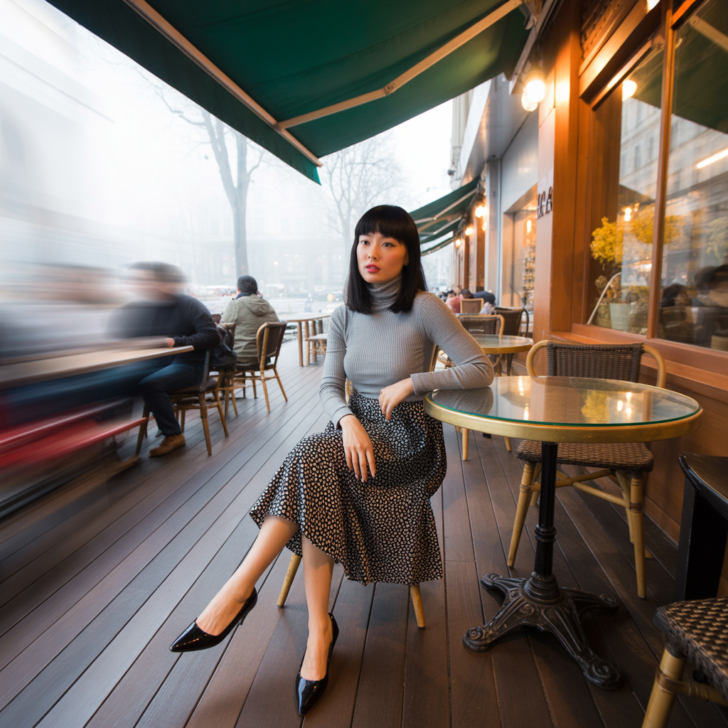 Midi Skirt with a Turtleneck