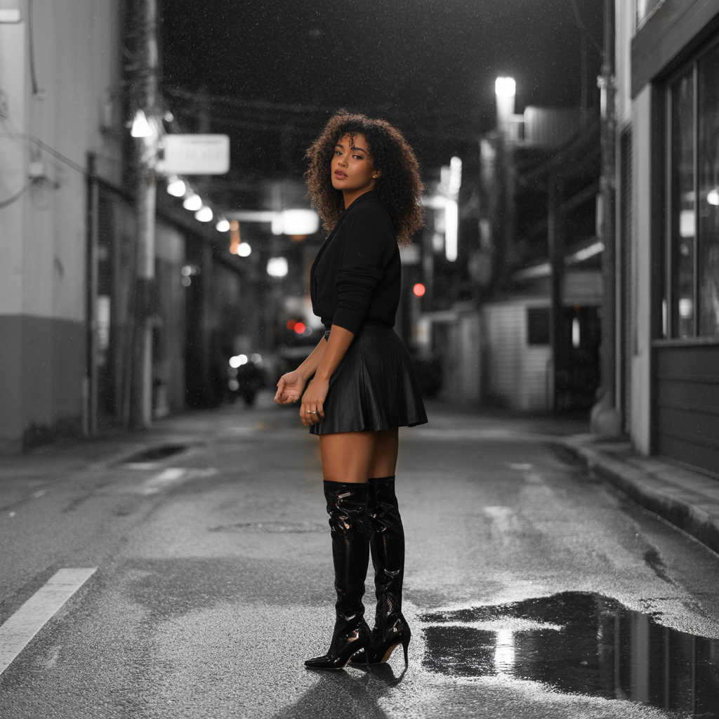 Mini Skirt with Over-the-Knee Boots