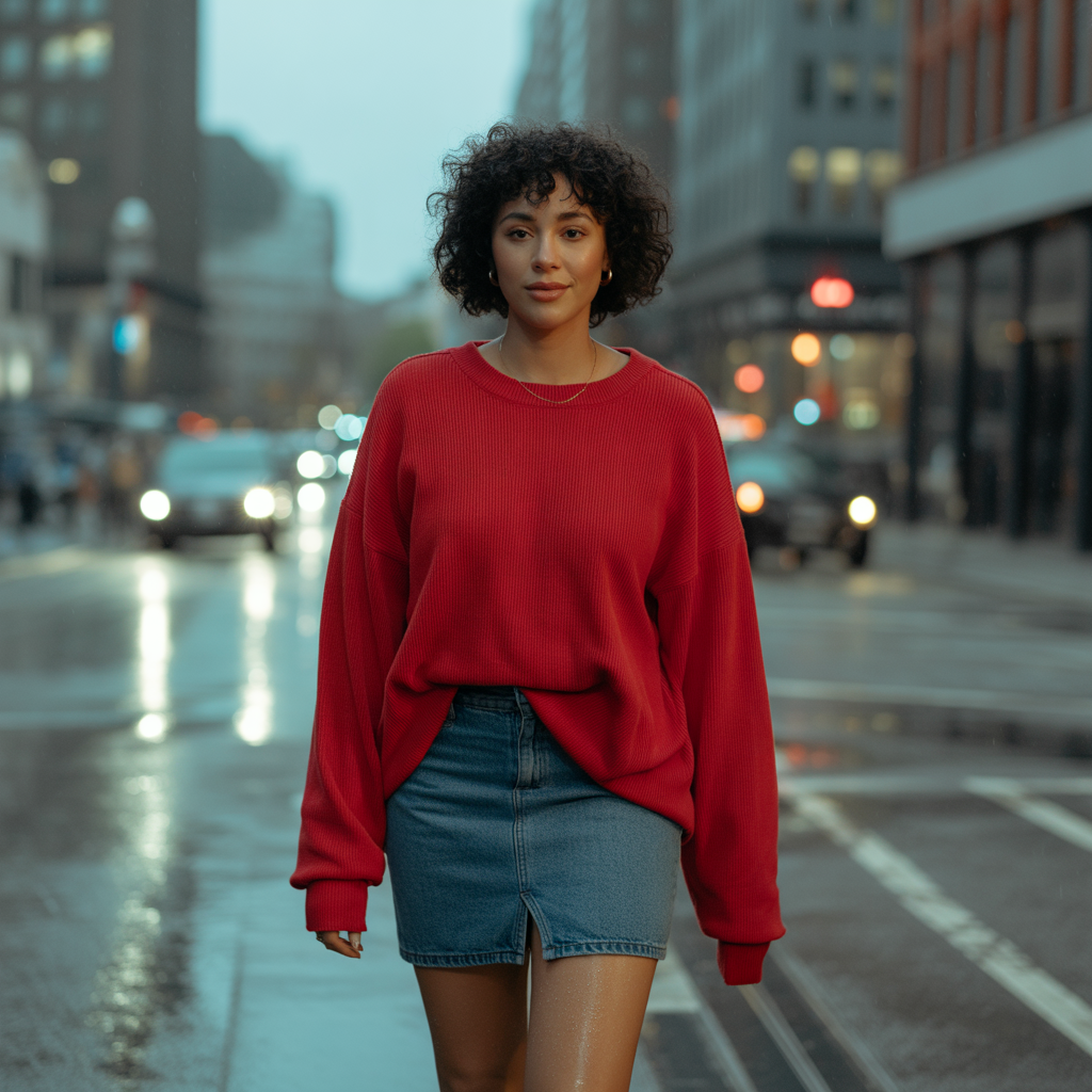 Mini Skirt with Oversized Sweater