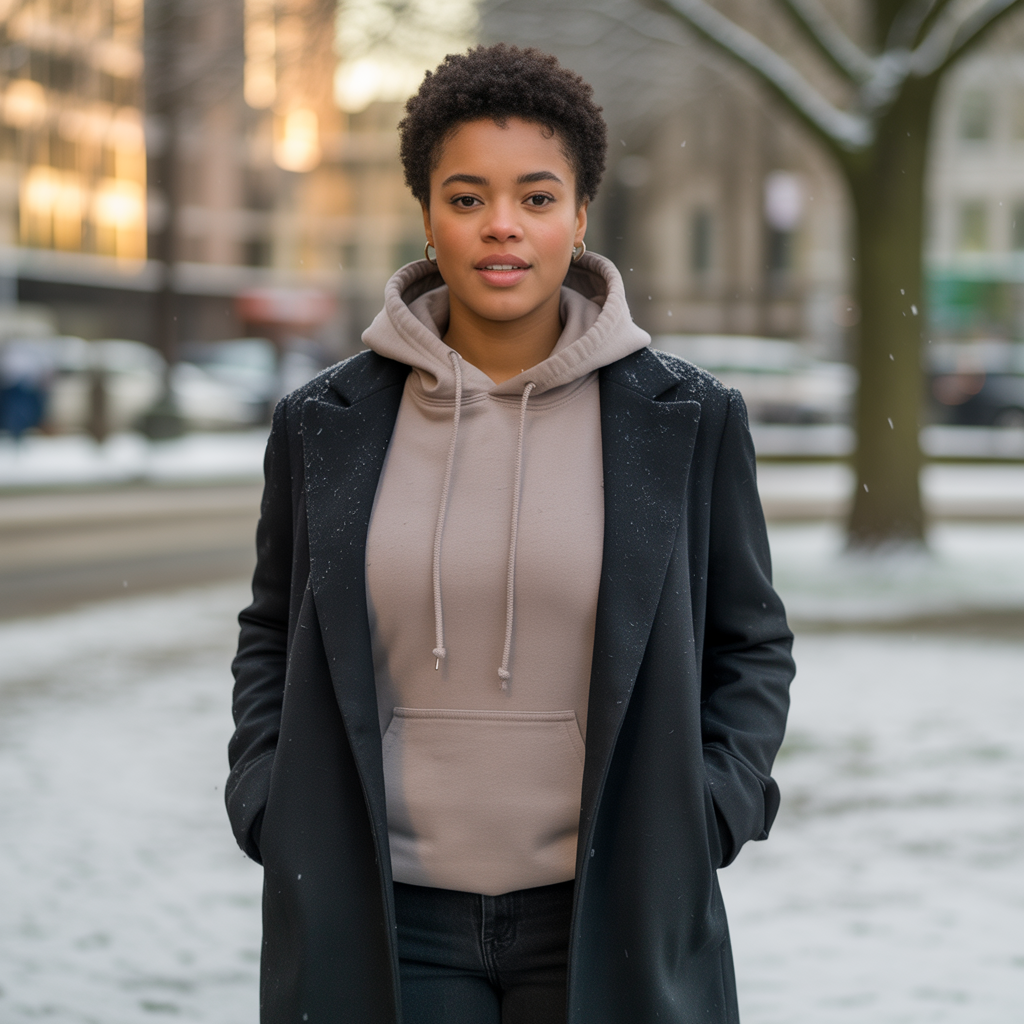 Neutral Hoodie with Tailored Coat