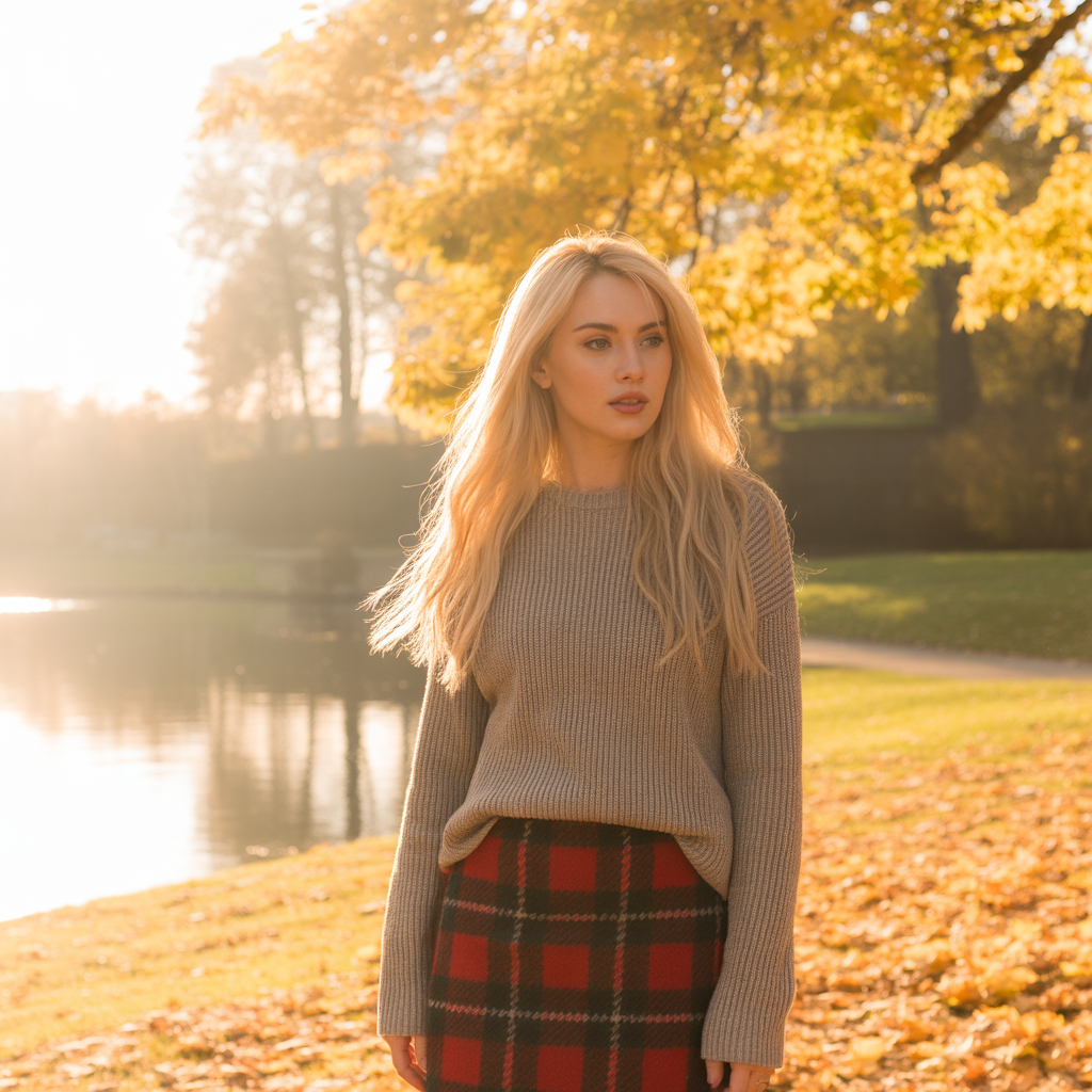 20 Best Chic Winter Work Outfits for a Polished Look 19 Neutral Knit with Plaid Skirt