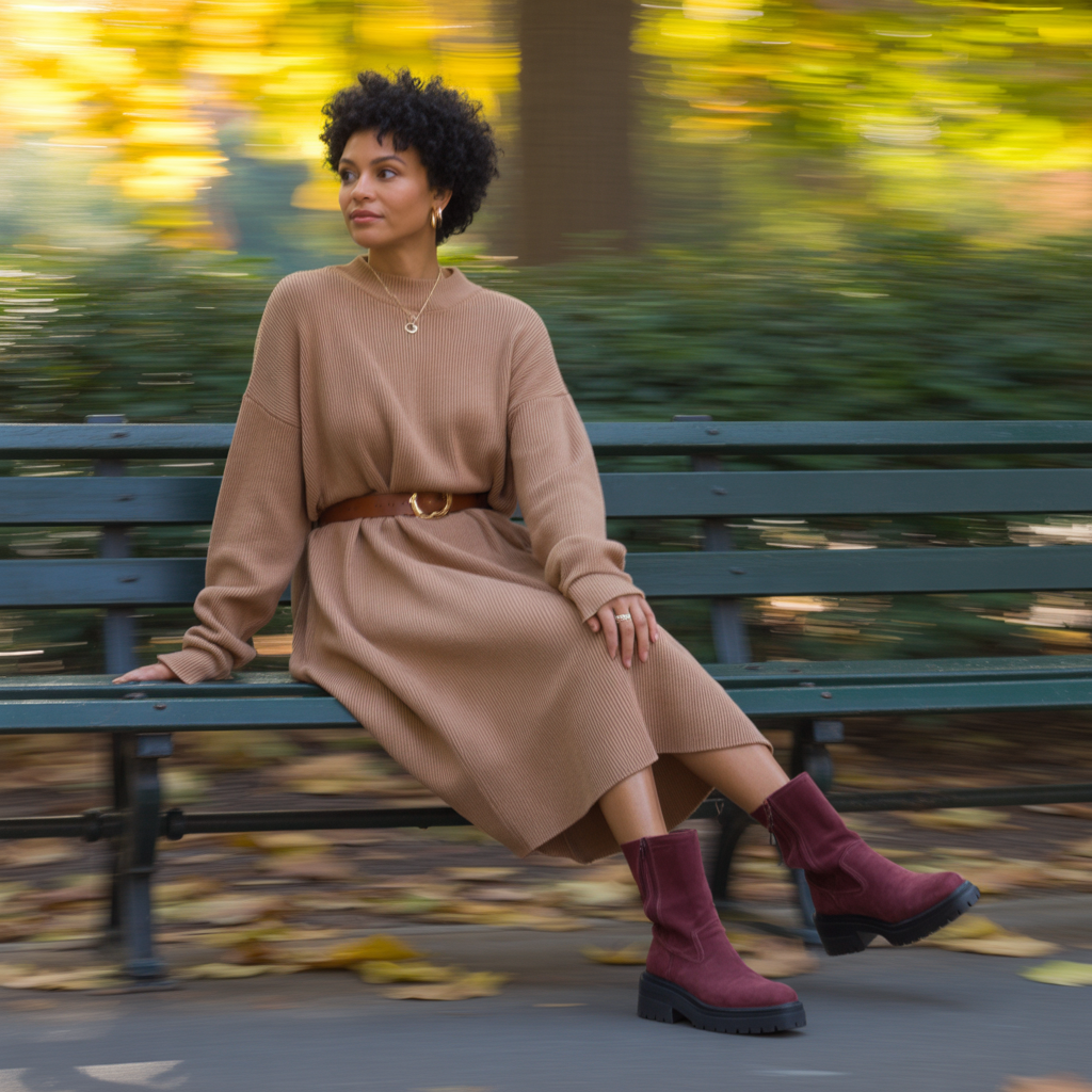 Neutral Layered Look with Statement Boots