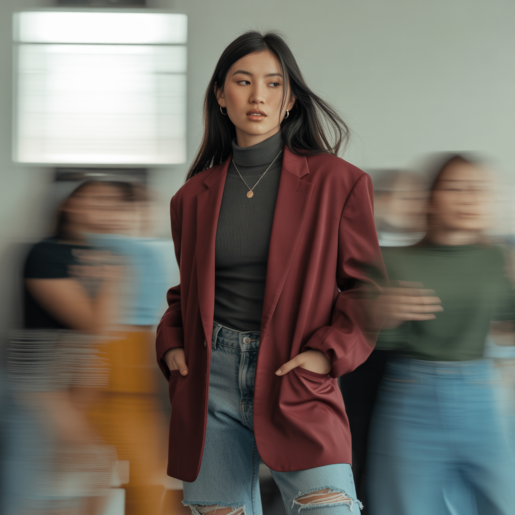 Oversized Blazer with Turtleneck and Jeans