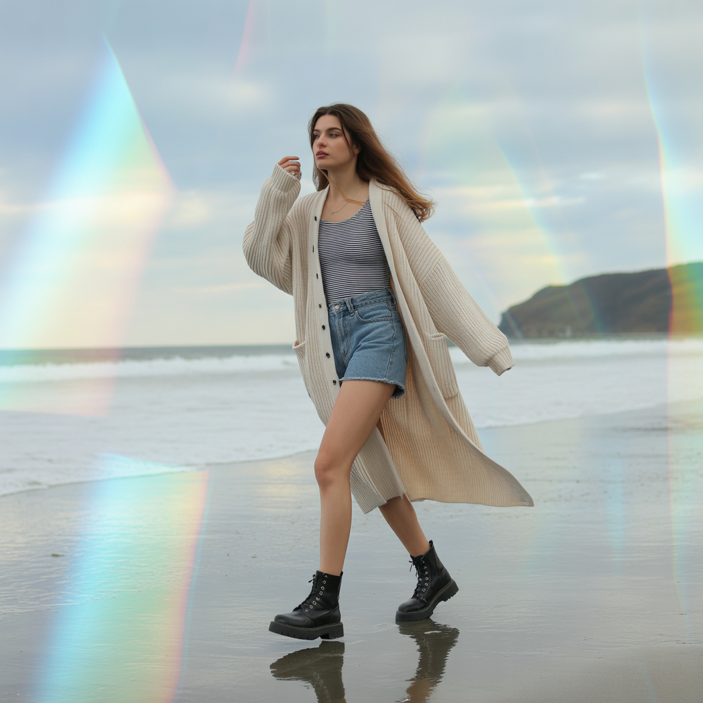 Oversized Cardigan with Combat Boots