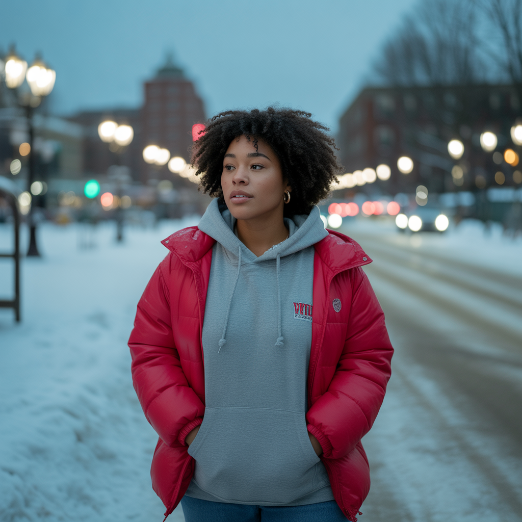 Oversized Hoodie with Puffer Jacket