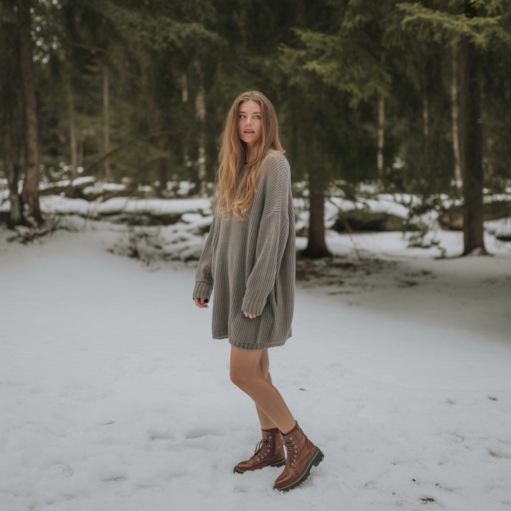 Oversized Knit Dress with Boots