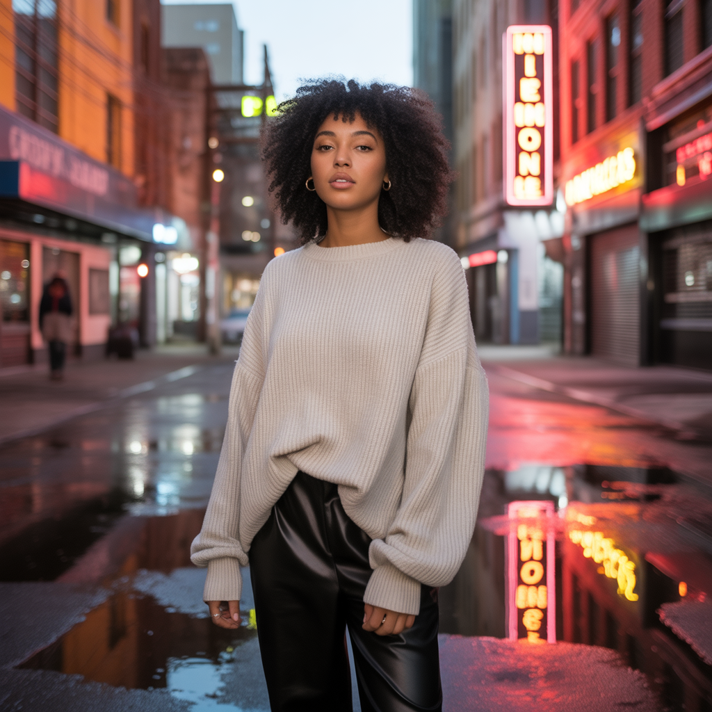 Oversized Sweater with Leather Pants