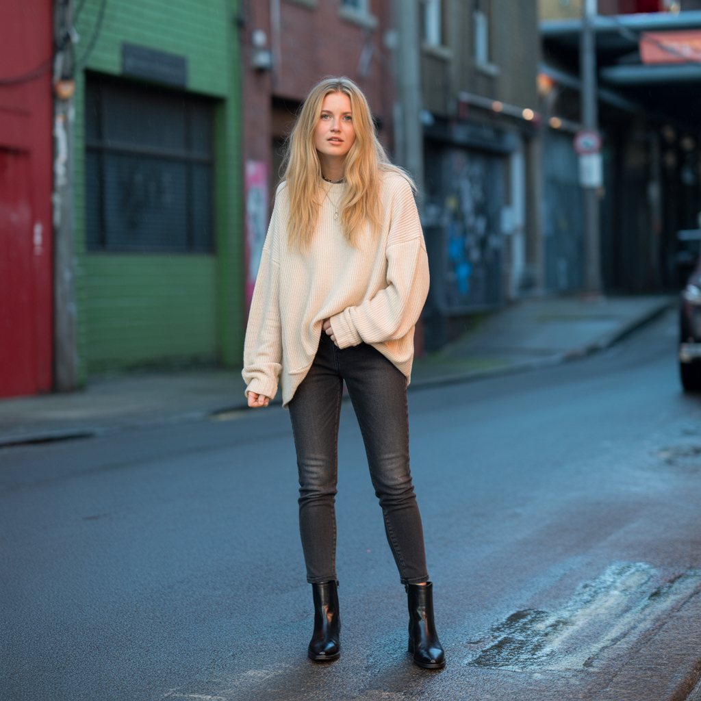 22 Best Mid Size Fall Outfits to Wear This Season 1 Oversized Sweater with Skinny Jeans and Ankle Boots