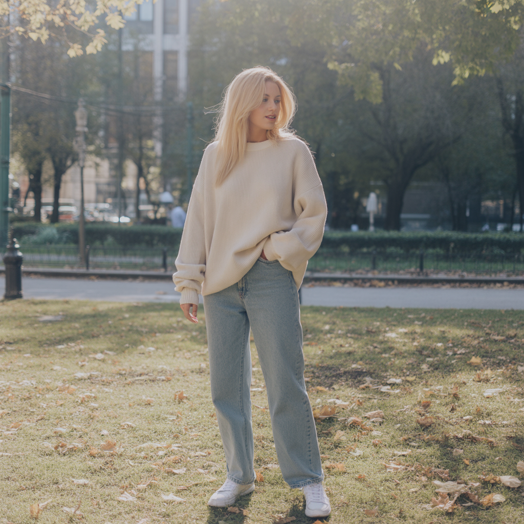 20 Best Chic Fall Outfits to Elevate Your Autumn Style 1 Oversized Sweater with Straight-Leg Jeans