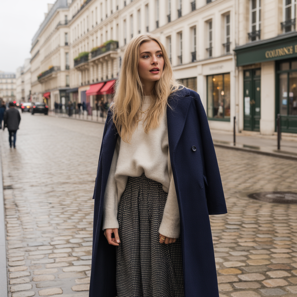 20 Best Cute Winter Skirt Outfits to Stay Warm & Stylish 20 Patterned Skirt with Oversized Sweater and Coat