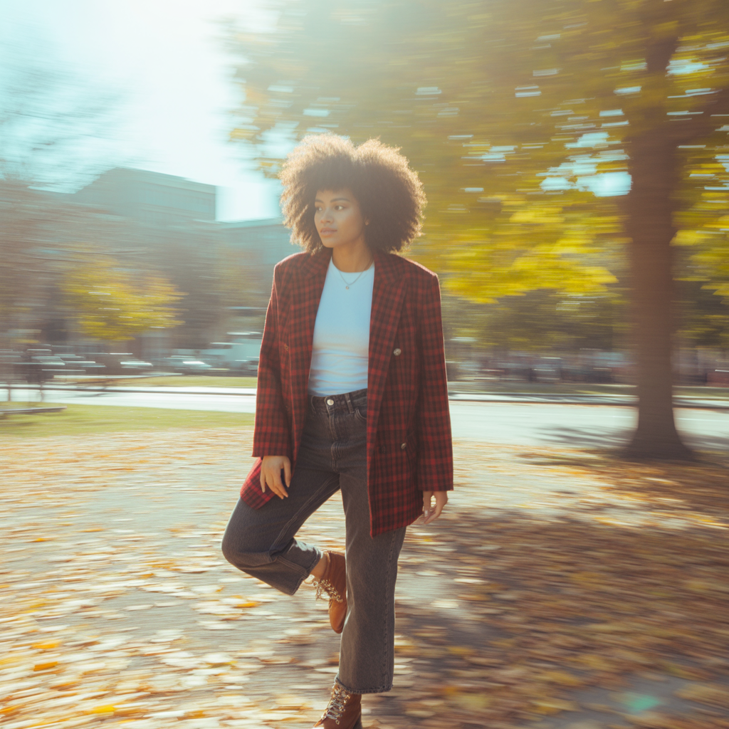Plaid Blazer with Dark Denim