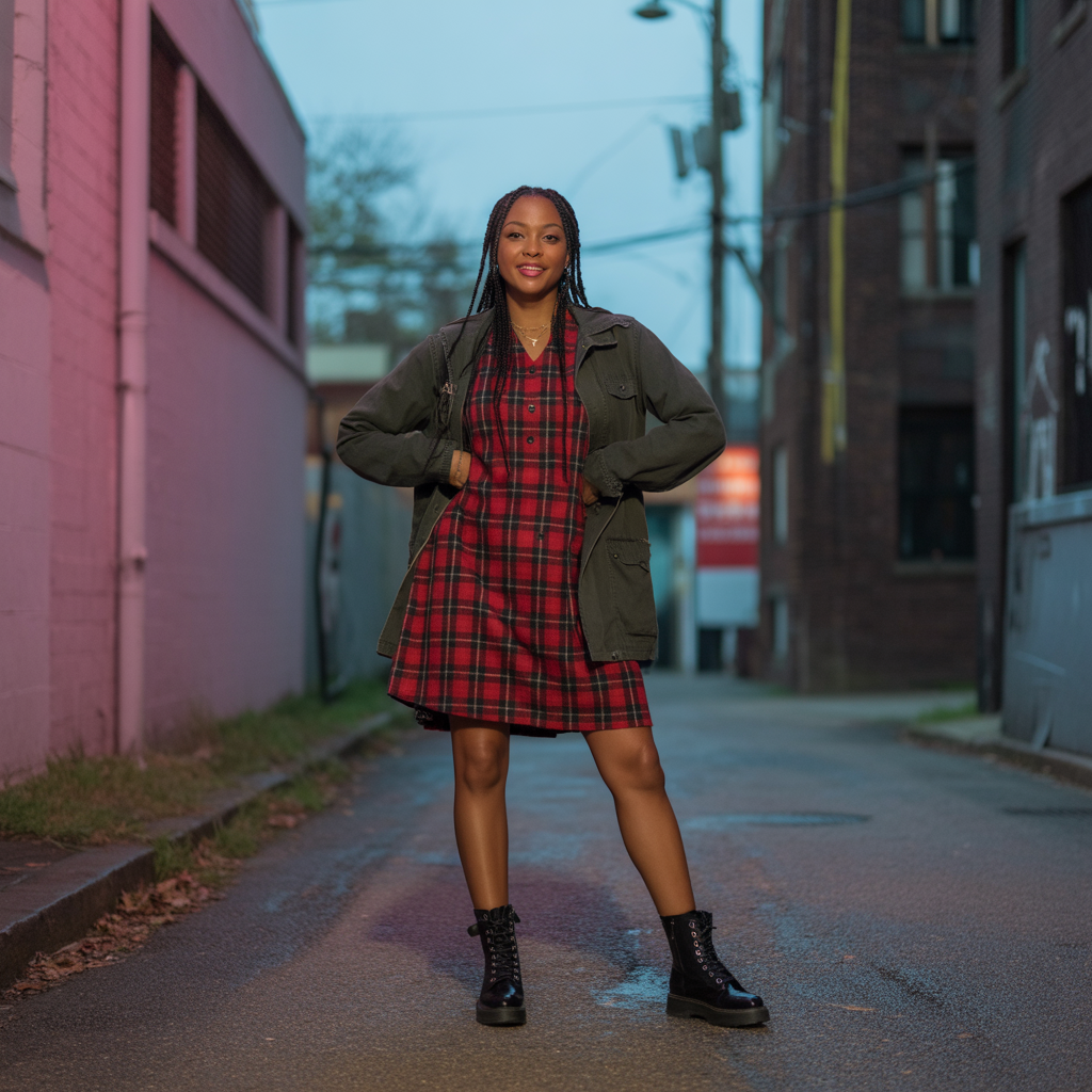 15 Best Trendy Grunge Fall Outfits to Rock This Season 9 Plaid Dress with Combat Boots