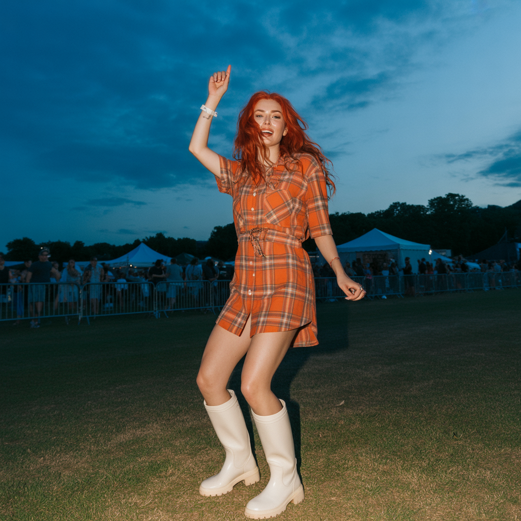 Plaid Shirt Dress with Knee-High Boots