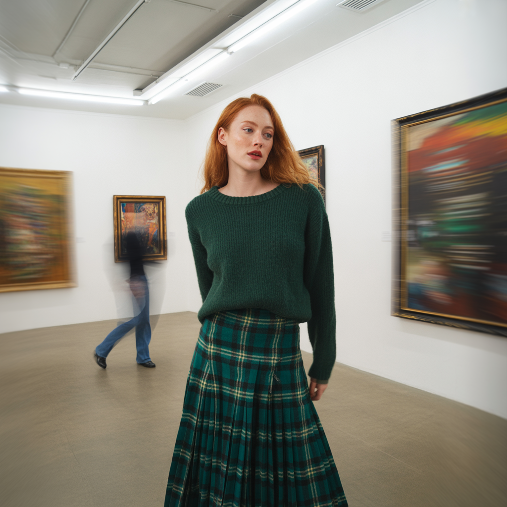 Plaid Skirt with Knit Sweater