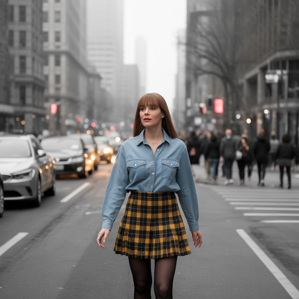 Plaid Skirt with a Blouse