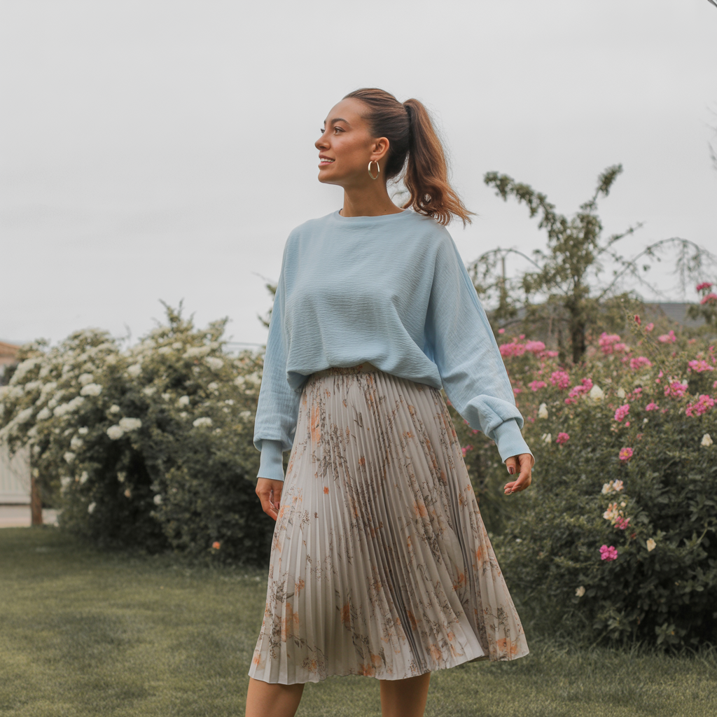Pleated Midi Skirt with Sweater Layers