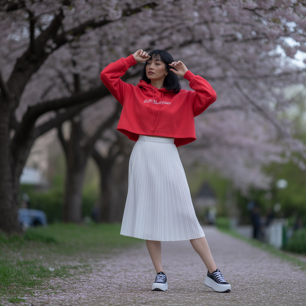20 Best Cute Winter Skirt Outfits to Stay Warm & Stylish 3 Pleated Skirt with Hoodie and Sneakers