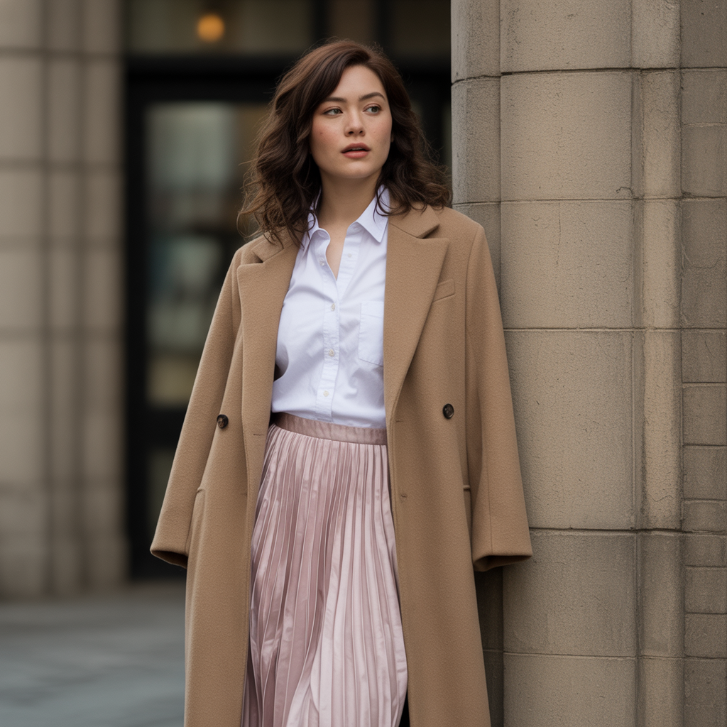 Pleated Skirt with Long Coat