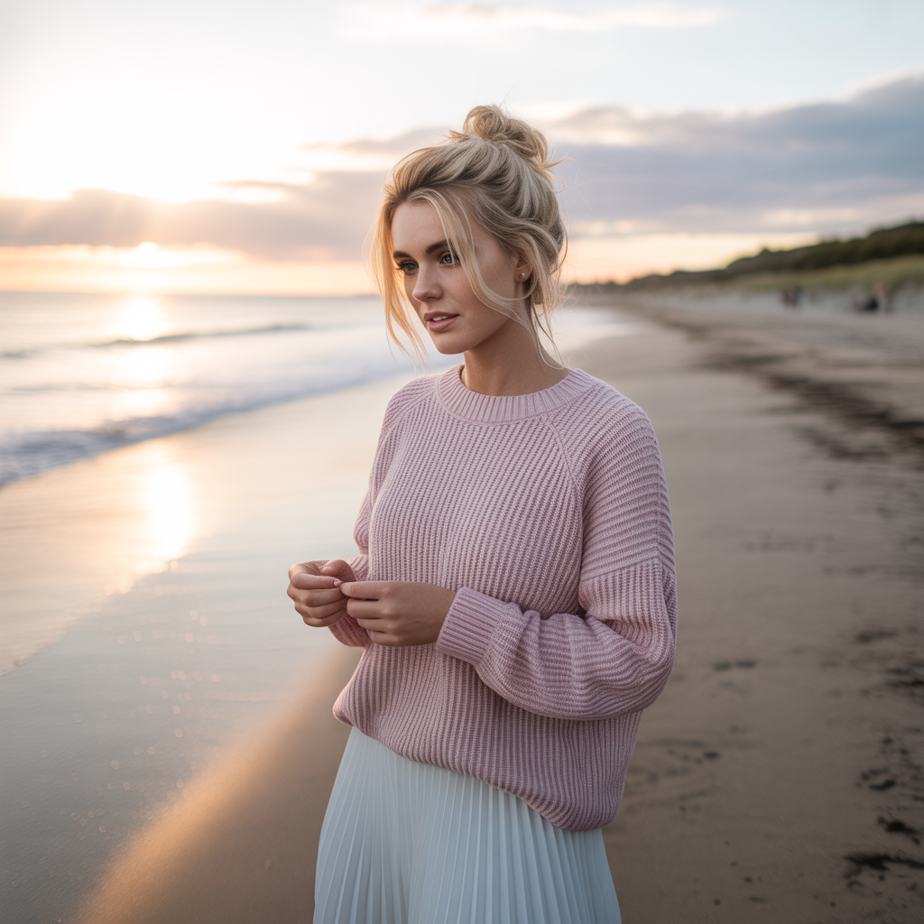 Pleated Skirt with a Cozy Knit Sweater