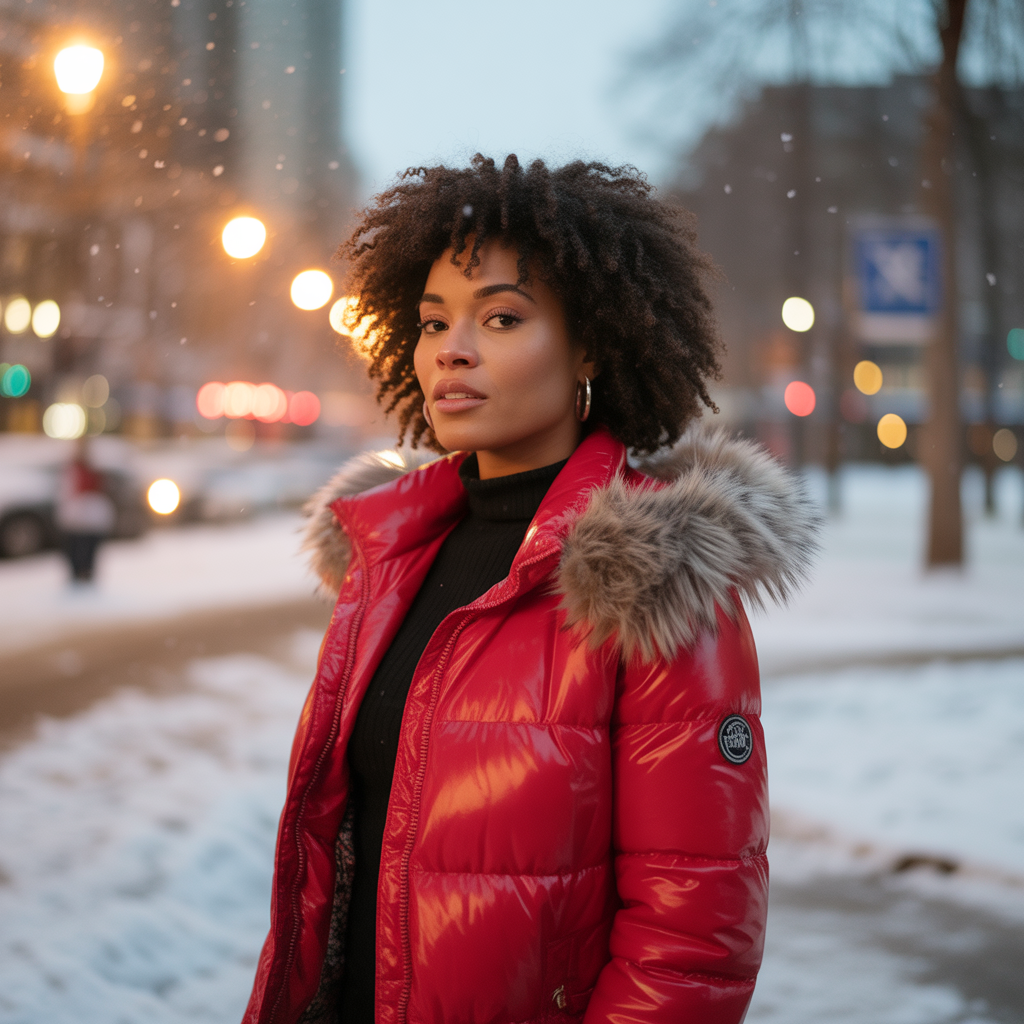 Puffer Coat with Faux Fur Trim