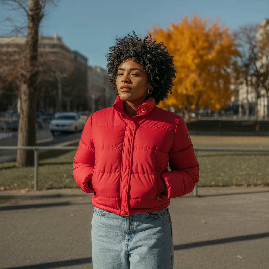 Puffer Jacket with Casual Denim