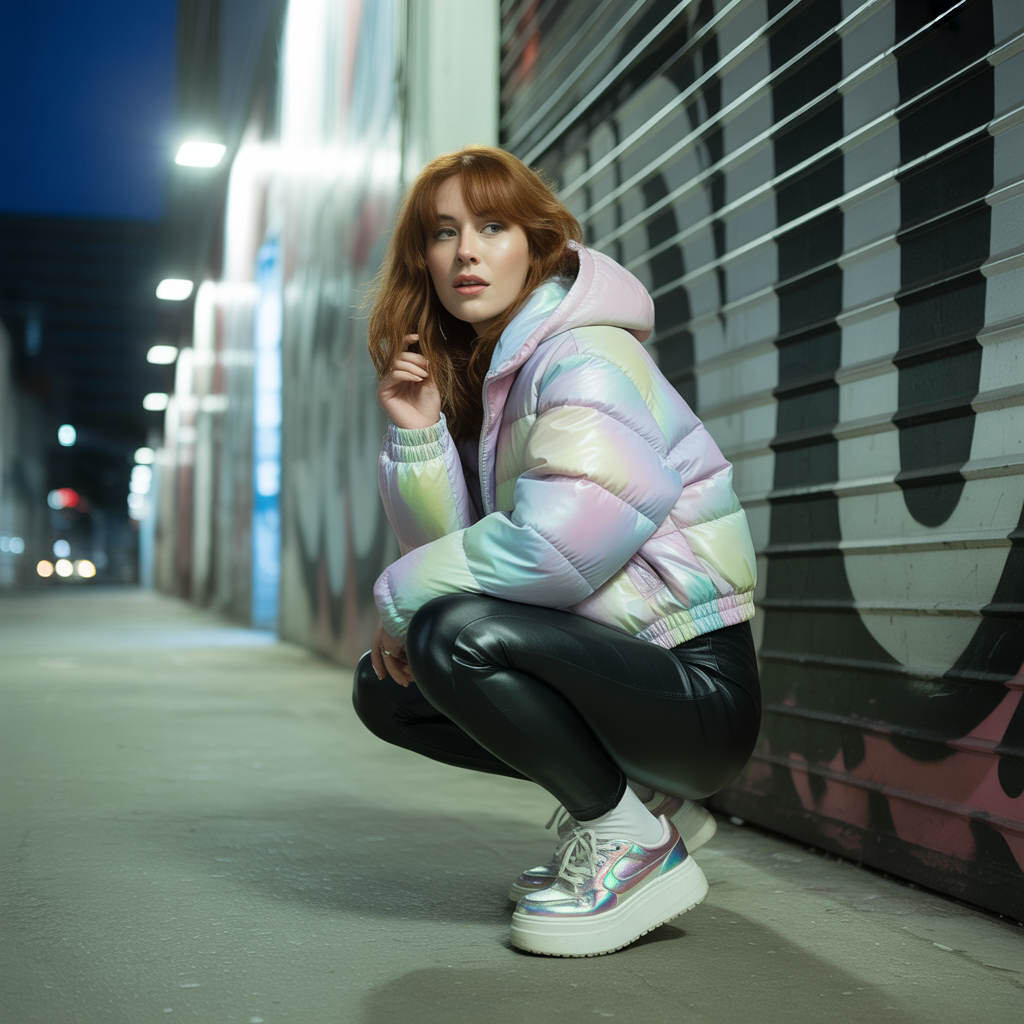 Puffer Jacket with Leggings and Sneakers