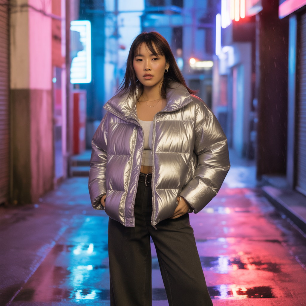 Puffer Jacket with Wide-Leg Pants