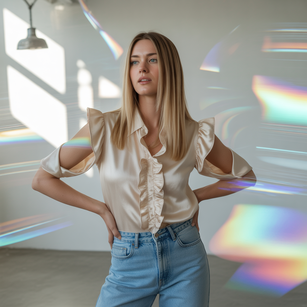 Ruffled Blouse with High-Waisted Jeans