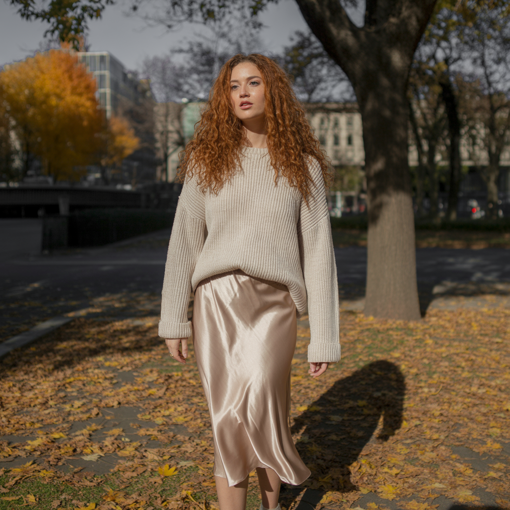 Slip Skirt with Oversized Knit
