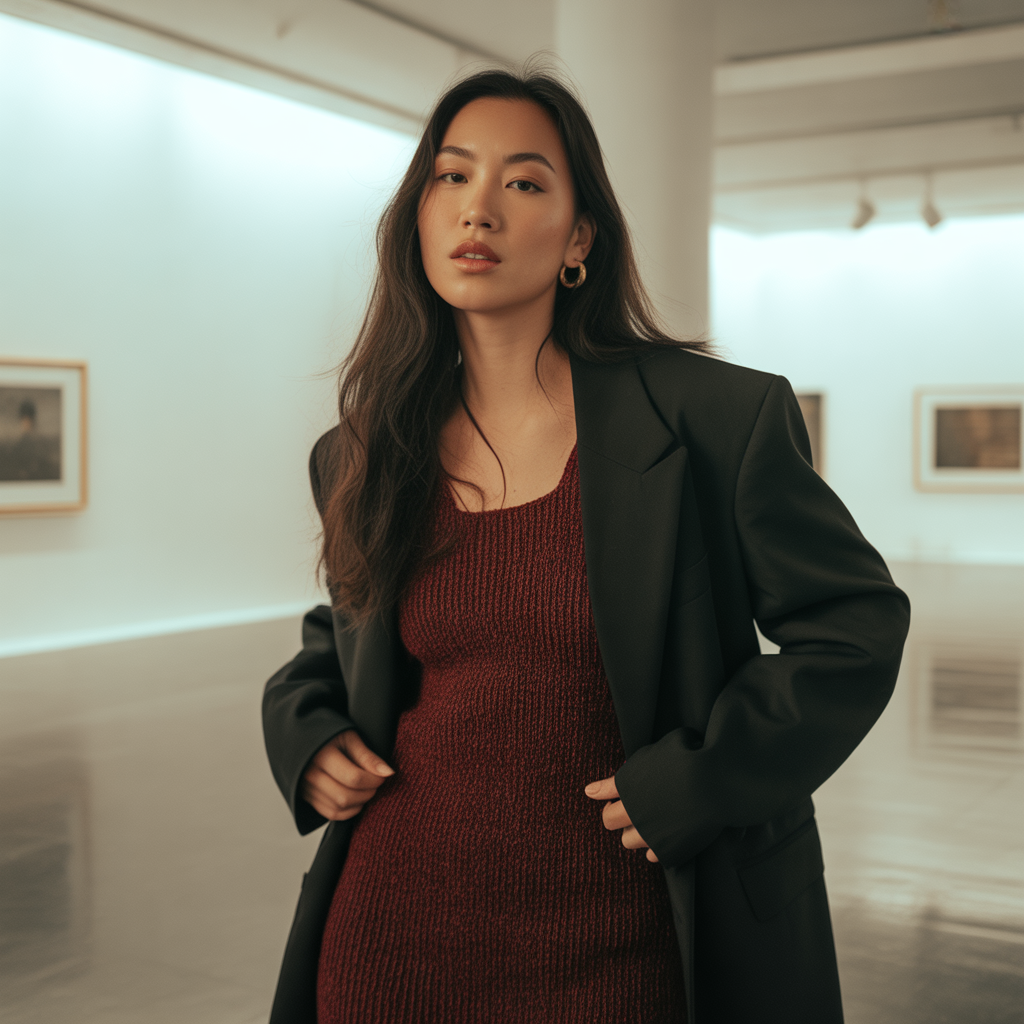 20 Best Chic Winter Work Outfits for a Polished Look 20 Structured Blazer over Knit Dress