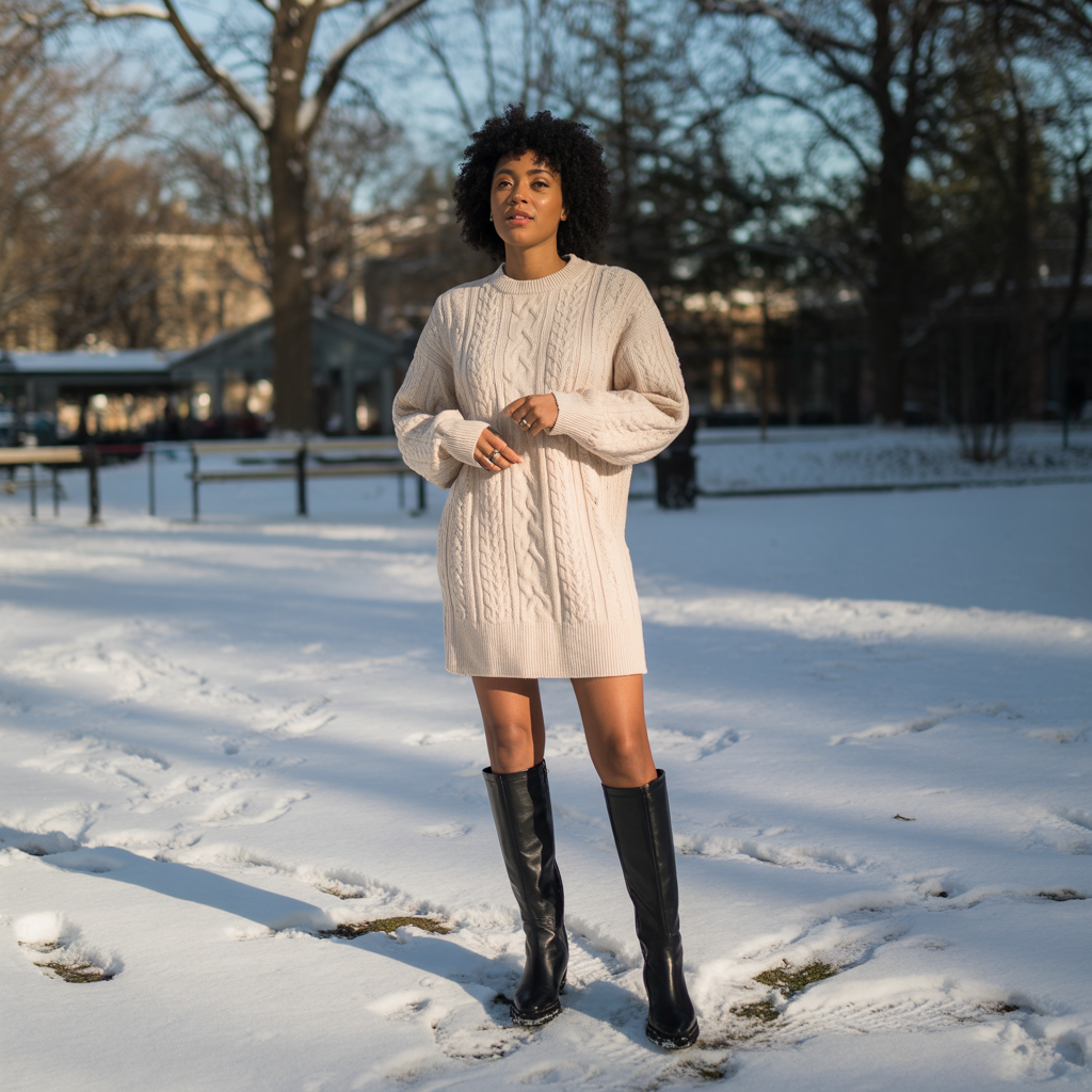 Sweater Dress with Knee-High Boots