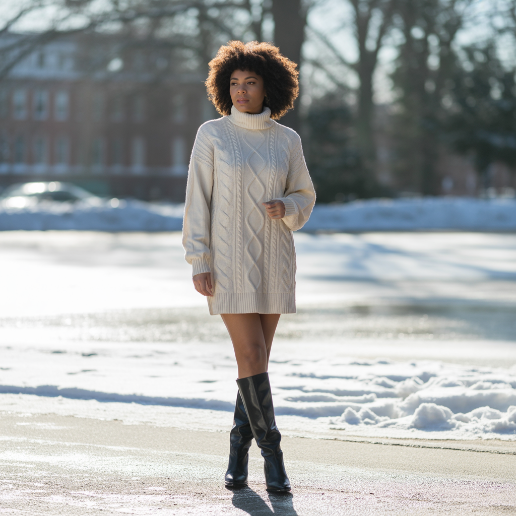 Sweater Dress with Knee-High Boots