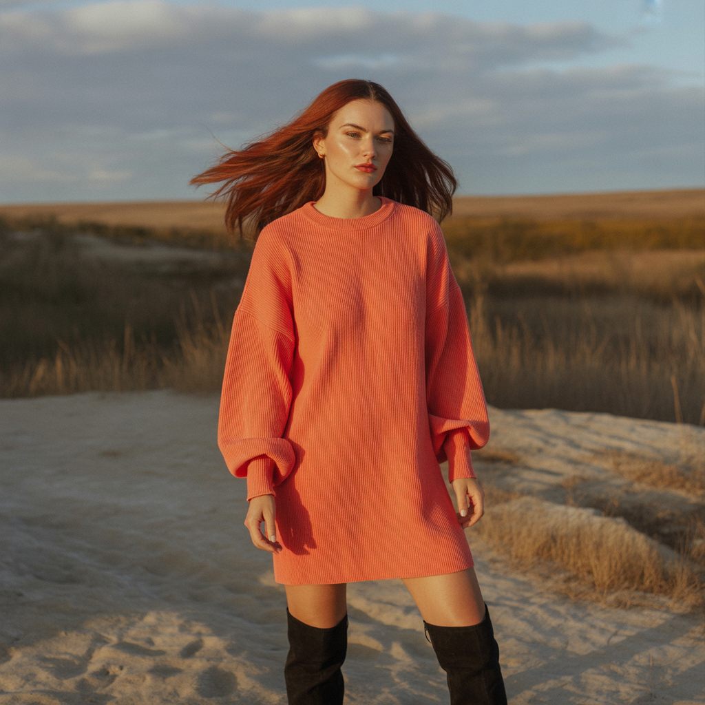 Sweater Dress with Knee-High Boots
