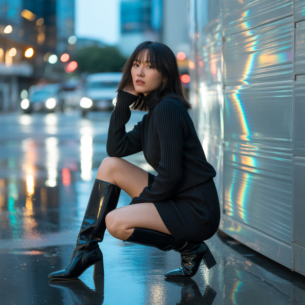 Sweater Dress with Knee-High Boots
