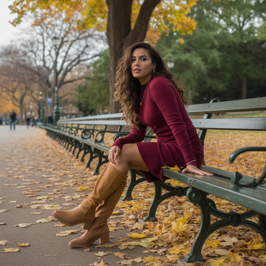 Sweater Dress with Knee-High Boots
