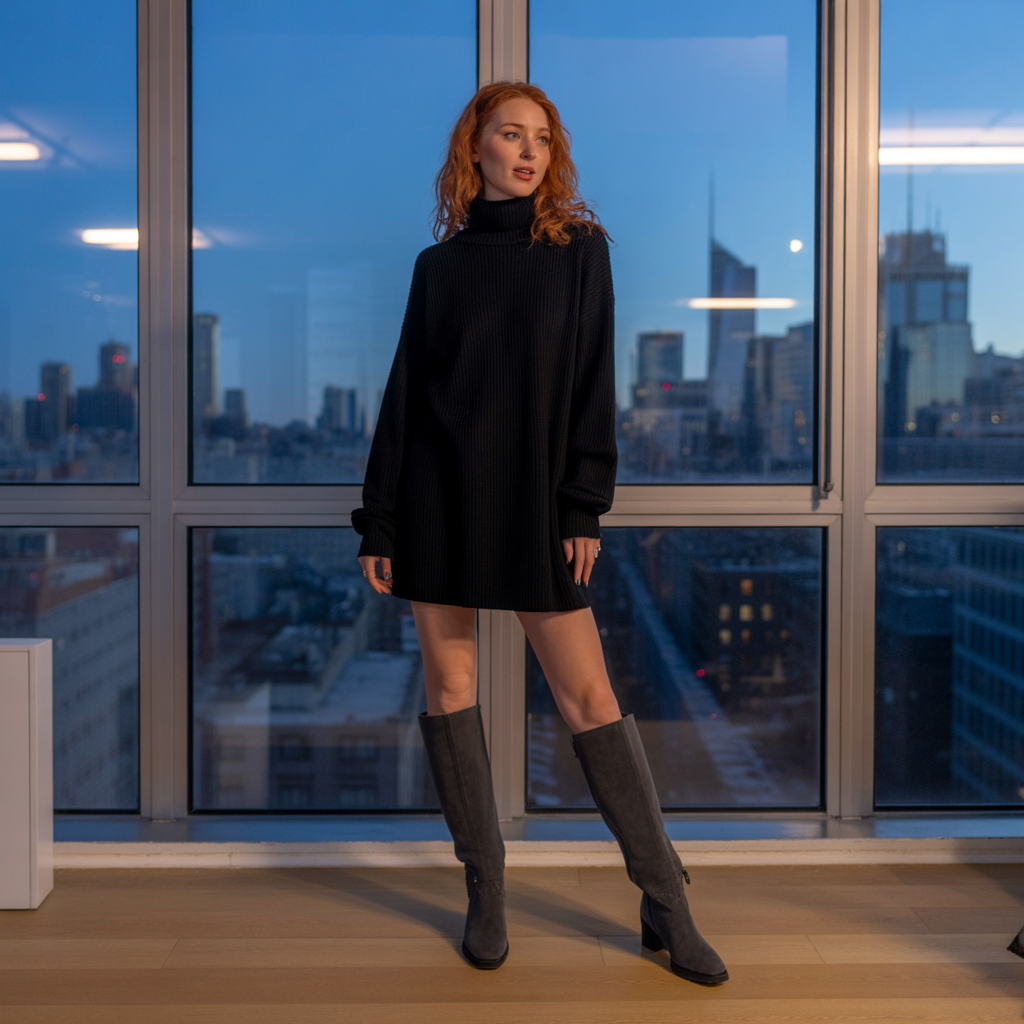 Sweater Dress with Knee-High Boots