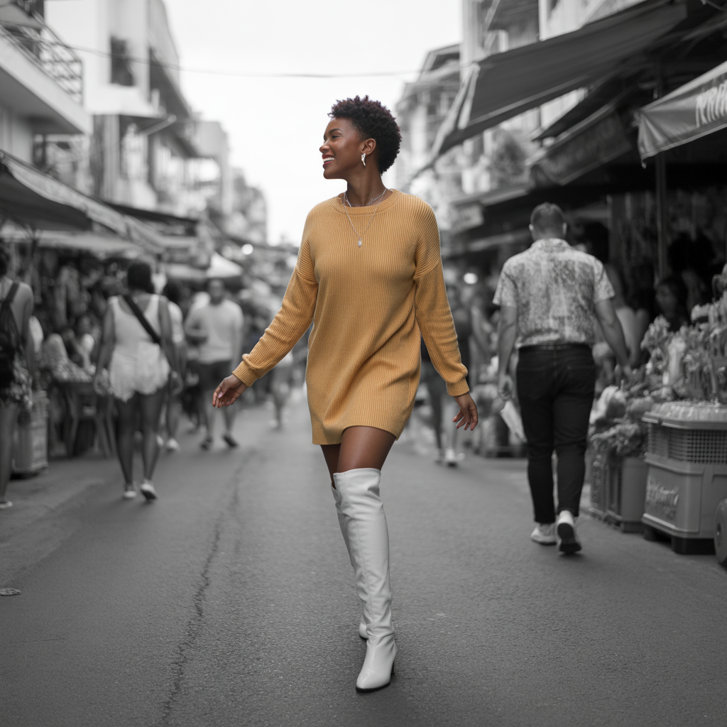 Sweater Dress with Over-the-Knee Boots