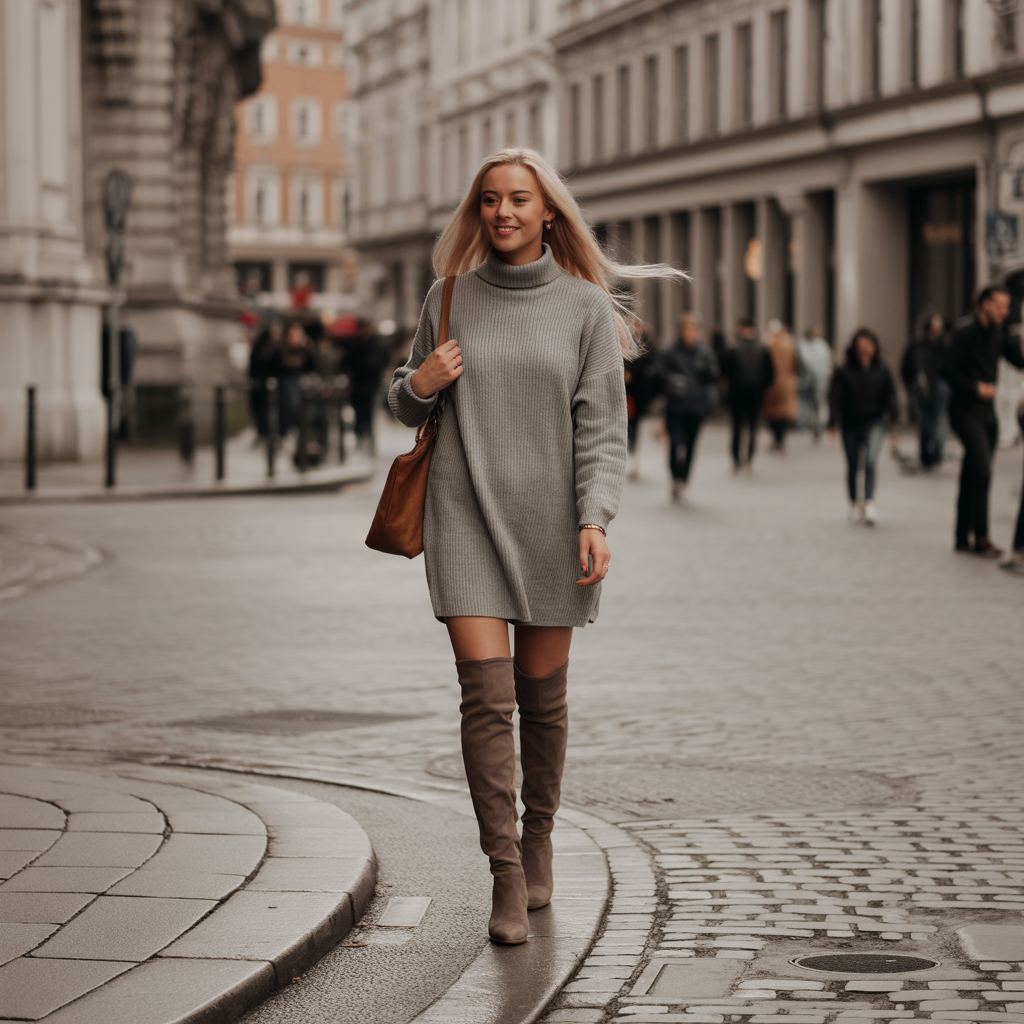 Sweater Dress with Over-the-Knee Boots