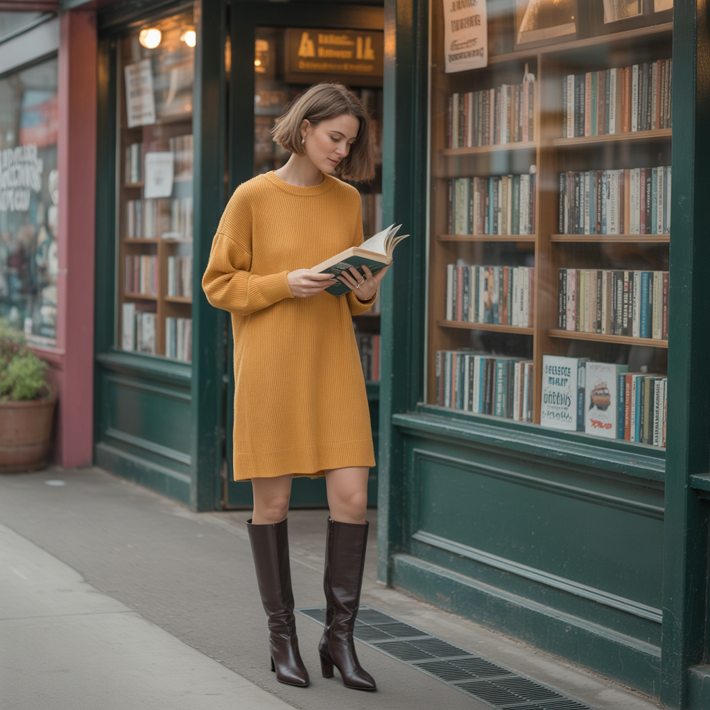 Sweater Dresses with Knee-High Boots