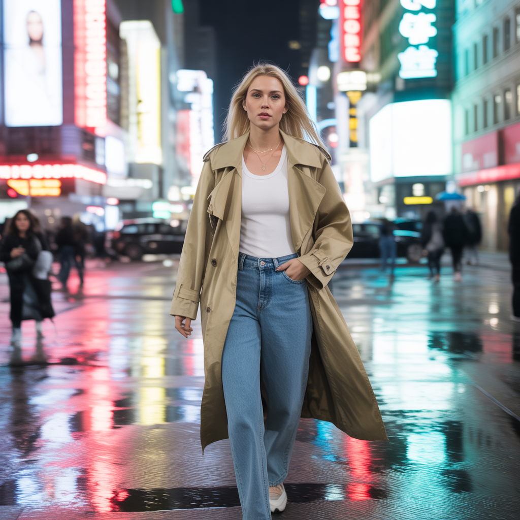 Trench Coat and Straight-Leg Jeans